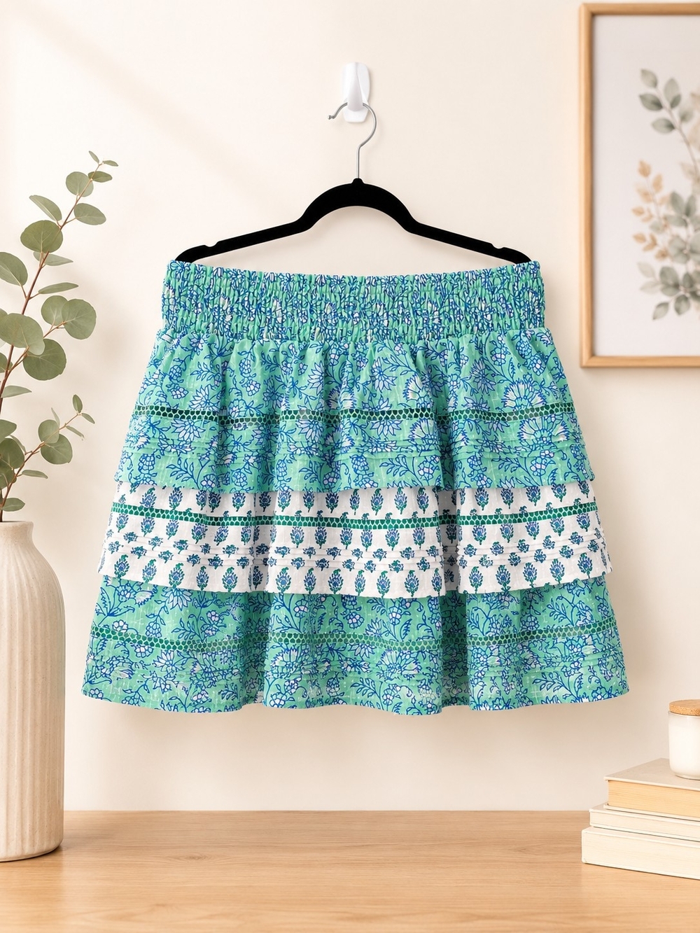 Roller Rabbit Tiered Floral Mini Skirt - Blue & Green